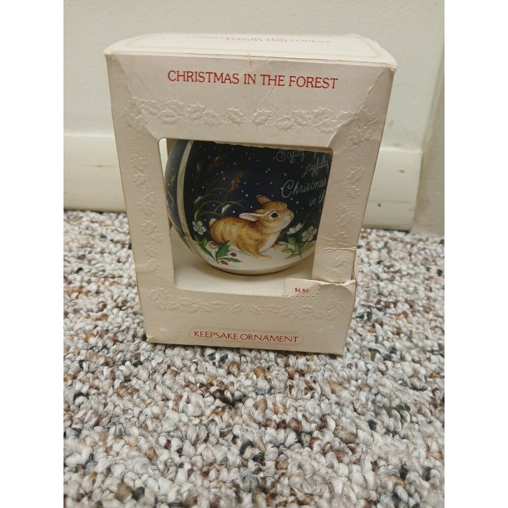 HALLMARK Keepsake 1981 CHRISTMAS IN THE FOREST Animals GLASS BALL ORNAMENT Bunny